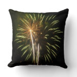 Green and Gold Fireworks Holiday Celebration Throw Pillow