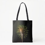 Green and Gold Fireworks Holiday Celebration Tote Bag