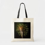 Green and Gold Fireworks Holiday Celebration Tote Bag