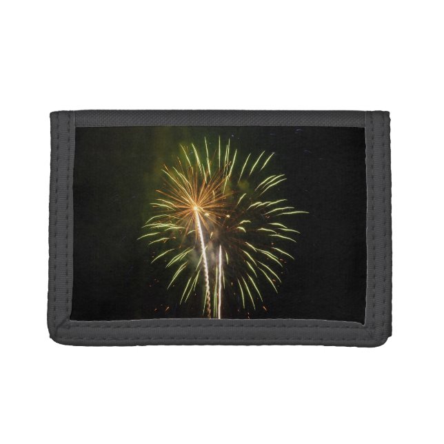 Green and Gold Fireworks Holiday Celebration Trifold Wallet (Front)