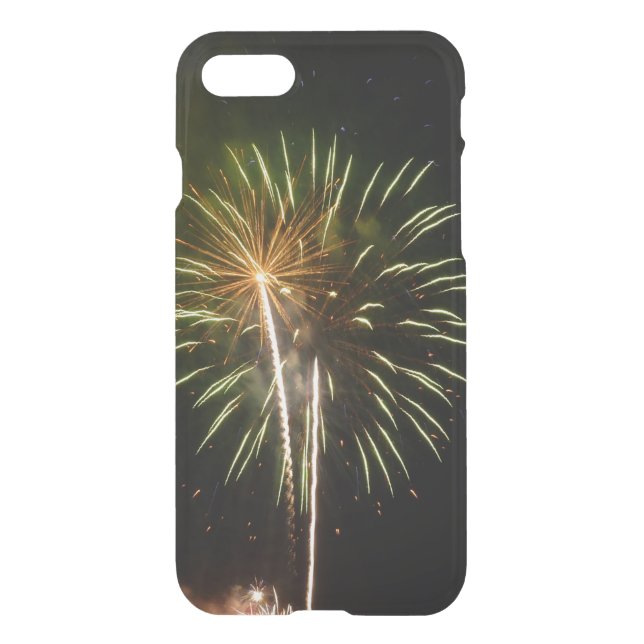 Green and Gold Fireworks Holiday Celebration Uncommon iPhone Case (Back)