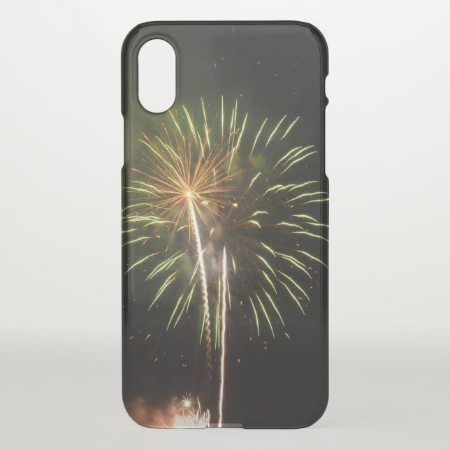 Green and Gold Fireworks Holiday Celebration Uncommon iPhone Case (Back)