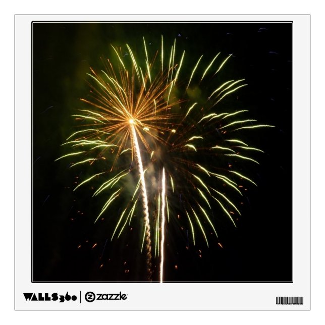 Green and Gold Fireworks Holiday Celebration Wall Sticker (Front)