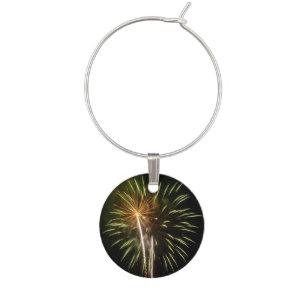 Green and Gold Fireworks Holiday Celebration Wine Charm