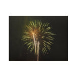 Green and Gold Fireworks Holiday Celebration Wood Poster