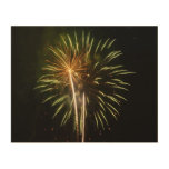 Green and Gold Fireworks Holiday Celebration Wood Wall Art