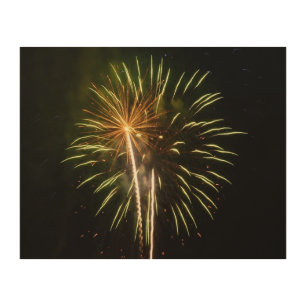 Green and Gold Fireworks Holiday Celebration Wood Wall Art