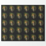 Green and Gold Fireworks Holiday Celebration Wrapping Paper