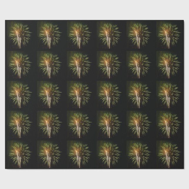 Green and Gold Fireworks Holiday Celebration Wrapping Paper (Seam)