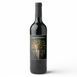 Green and Gold Fireworks Patriotic Celebration Wine Label