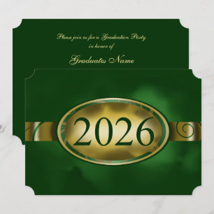 Green and Gold Floral Button 2026 Graduation Party Invitation
