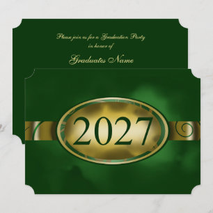 Green and Gold Floral Button 2027 Graduation Party Invitation
