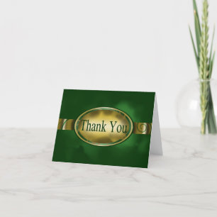 Green and Gold Floral Button Letterpress Thank You Card