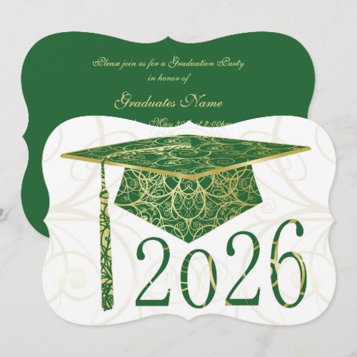 Green and Gold Floral Cap 2026 Graduation Party Invitation