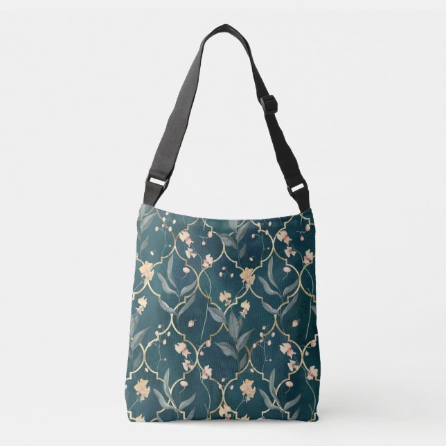 Green and Gold Floral Crossbody Bag (Front)