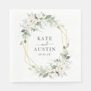 green and gold floral geometric greenery wedding napkins