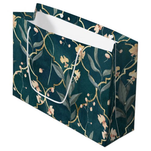 Green and Gold Floral Large Gift Bag