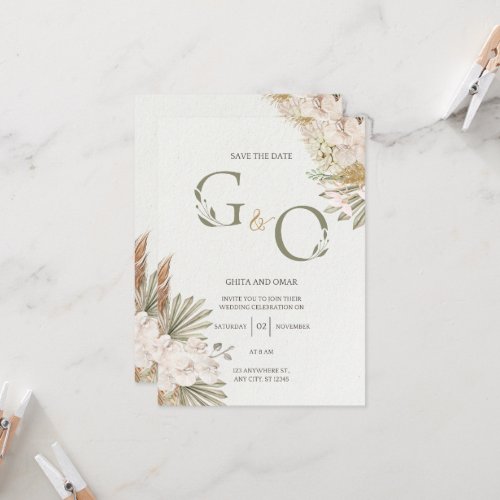 Green and Gold Floral Save the Date Invitation