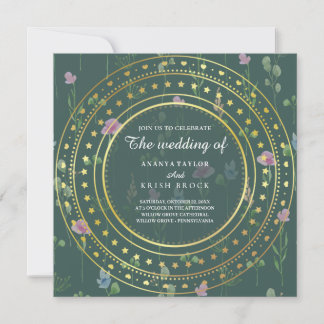 Green and Gold Floral, Wedding Invitation