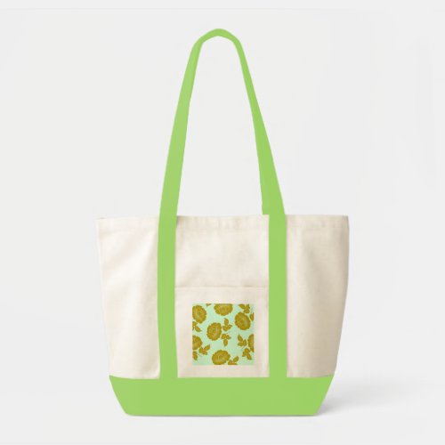 Green and Gold Flower Print Patch Impulse Tote Bag