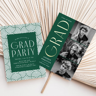 Green and Gold Foil 3 Photo Graduation Party Invitation