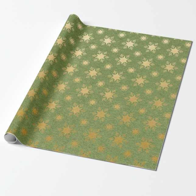 Green and Gold foil Christmas Wrapping Paper (Unrolled)