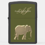 Green And Gold Foil Elephant Nature Monogrammed Zippo Lighter at Zazzle