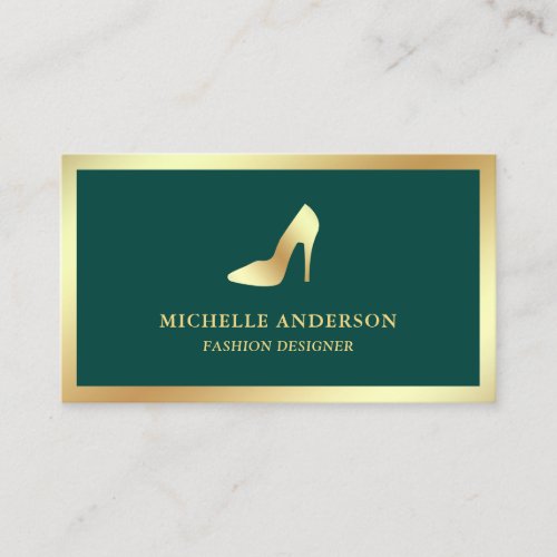 Green and Gold Foil High Heels Stilettos Business Card