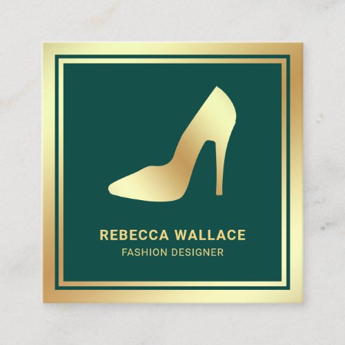 Green and Gold Foil High Heels Stilettos Square Business Card