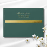 Green and Gold Foil Return Address Wedding Mailing Envelope<br><div class="desc">A dark emerald forest green 5x7 envelope with a faux Gold foil Lining Inside. This elegant and sparkly metallic green and gold all purpose envelope is a classy way to send invitations. You can customize and personalize your name and address on the back flap. Great for special occasion invites, thank...</div>