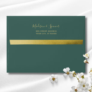 Green and Gold Foil Return Address Wedding Mailing Envelope