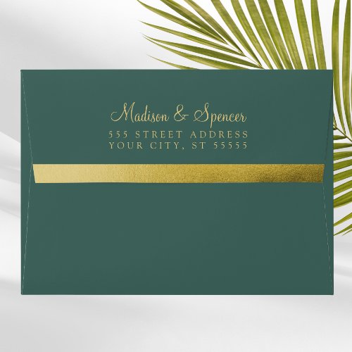 Green and Gold Foil Return Address Wedding Mailing Envelope