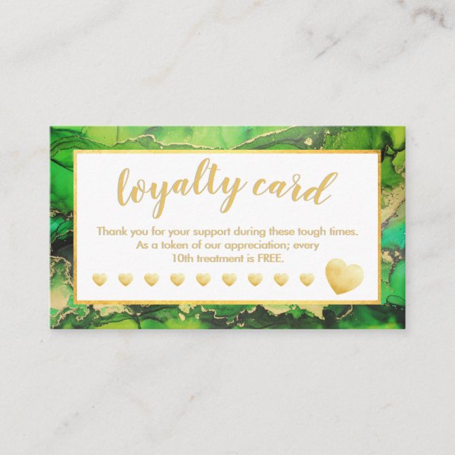 Green and Gold Foil Salon Loyalty Card (Front)