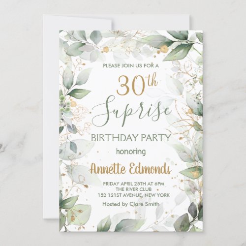 Green and gold foliage 30th Birthday Party Invitation