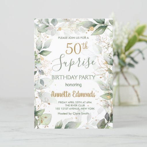 Green and gold foliage 50th Birthday Party Invitation | Zazzle