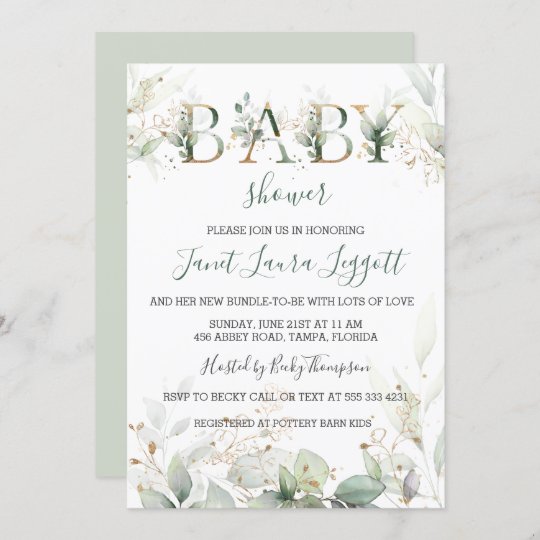 Green and gold foliage Baby Shower Invitation | Zazzle.com