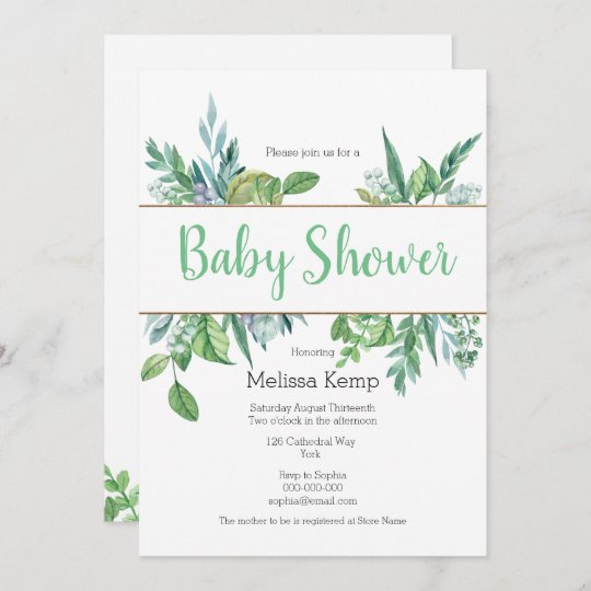 Green and Gold Foliage Baby Shower Invitation | Zazzle.com