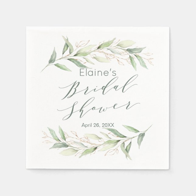 Green and gold foliage Bridal Shower Napkins (Front)