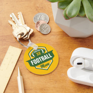 Green and Gold Football Mom Jersey Number Photo Keychain