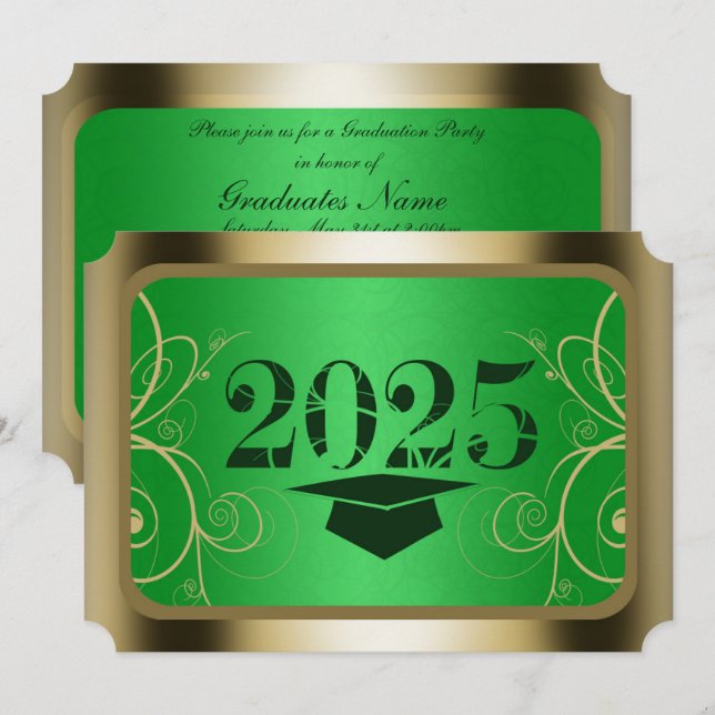 Green and Gold Frame Graduation Party Invitation (Front/Back)