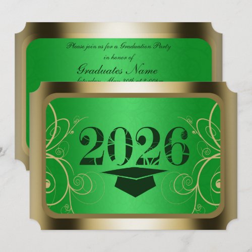 Green and Gold Frame Graduation Party Invitation