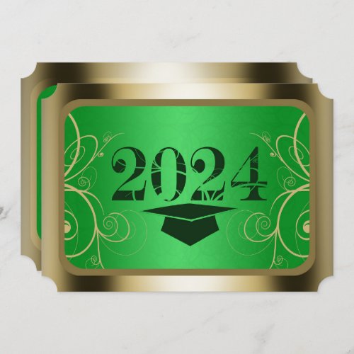 Green and Gold Frame Graduation Party Invitation