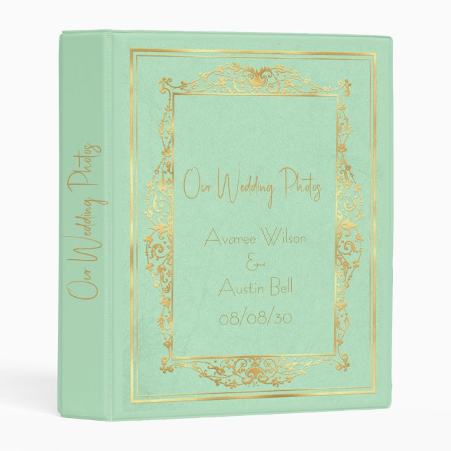 Green and Gold Frame Wedding Photo Binder (Front/Spine)