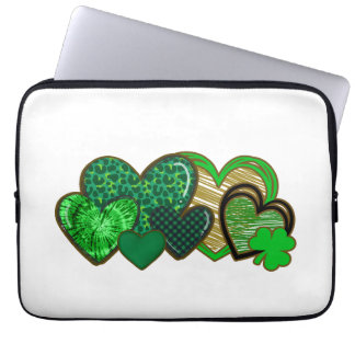 Green and Gold Fun Hearts Laptop Sleeve