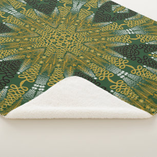 Green and Gold Geo Energy Mandala Sherpa Blanket