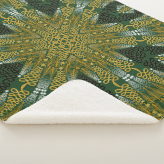 Green and Gold Geo Energy Mandala Sherpa Blanket