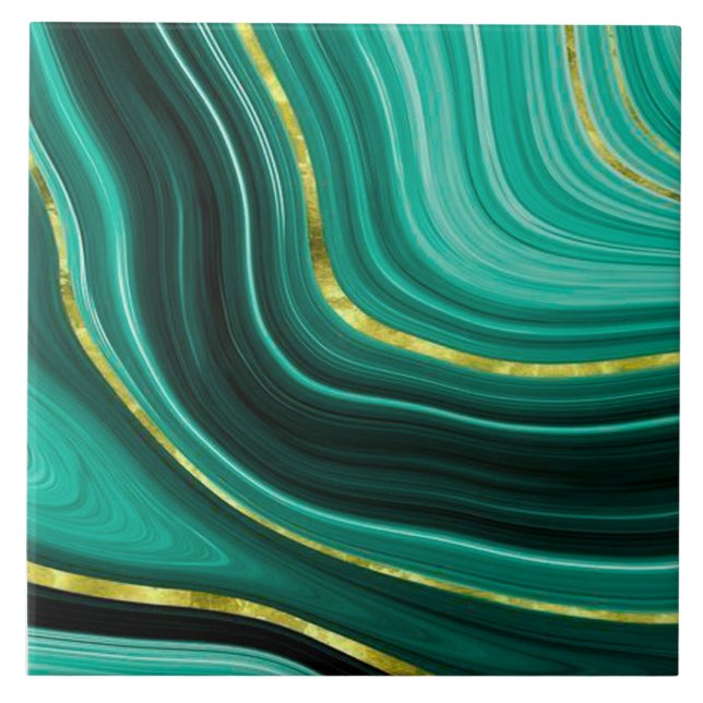 Green and Gold Geode Style Ceramic Tile. Ceramic Tile (Front)