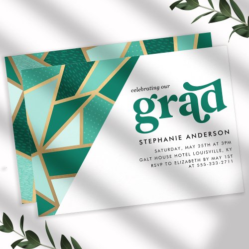 Green And Gold Geometric Graduation Party Invitation