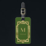 Green and Gold Geometric | Monogram & Name Luggage Tag<br><div class="desc">Elegant and chic Green and gold art deco geometric frame with monogram. This is a template ready for you to personalize with your initial. Inspired by the 1920's Gatsby  Art Deco style. Great for speakeasy party or just regular poker night.</div>