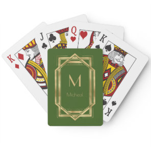 Green and Gold Geometric | Monogram & Name  Poker Cards